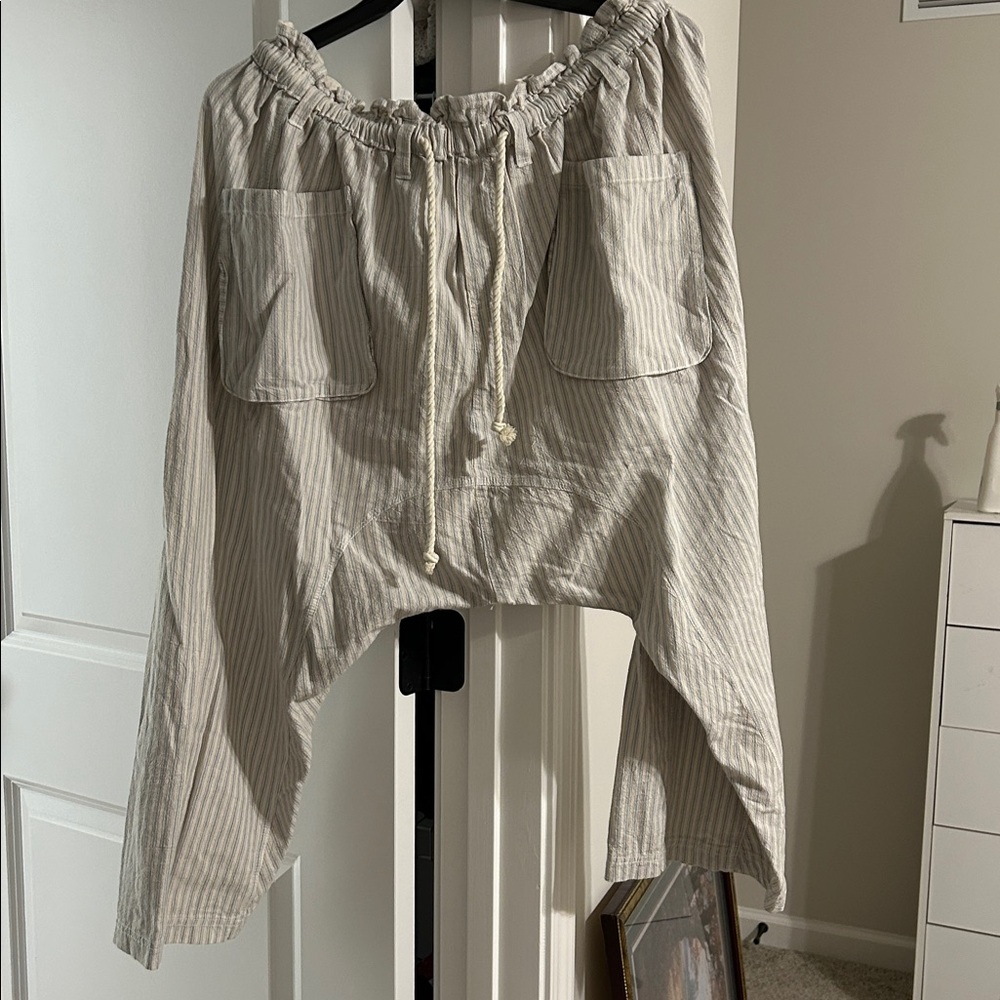 Free People Striped Blue and Cream Pants